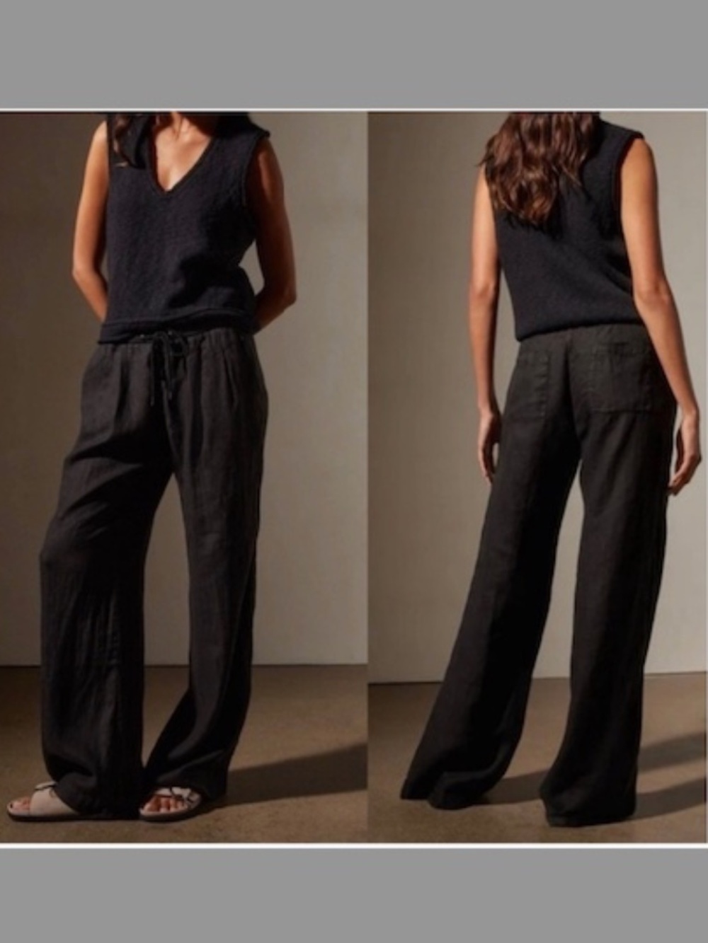 JAMES PERSE Made in USA Relaxed Linen Pants Drawstring in Black Size 2 (Medium) - Picture 2 of 15